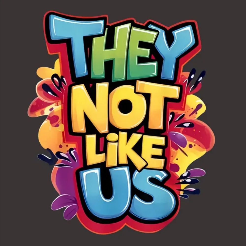 Colorful “They not like us” heat transfer iron on.